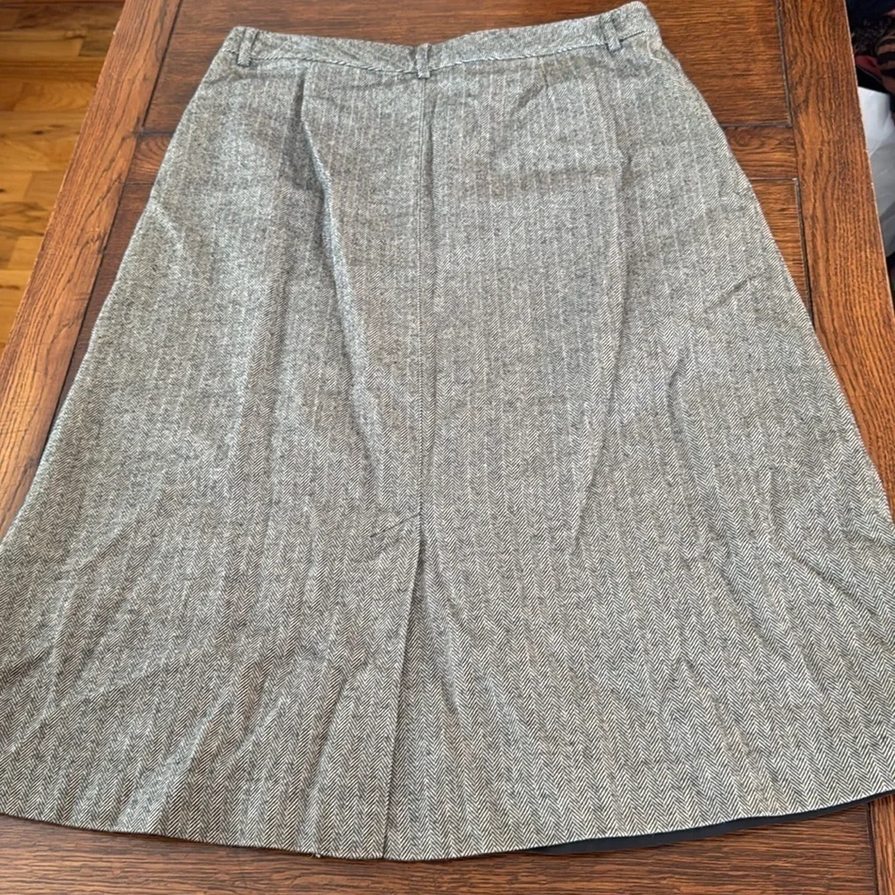 LL Bean vintage gray and black herringbone A line tweed skirt size 12